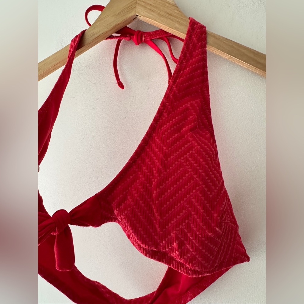 Aerie Womens Red Triangle Padded Halter‎ Bikini Swim Suit Top - Picture 2 of 5